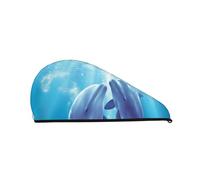 LHBWCVN Dauphins in Love Serviette à cheveux pour femme - Bonnet de séchage en velours corail avec bouton - Super absorbant - Séchage rapide - Turban pour cheveux mouillés - Cheveux longs et épais
