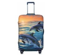 LHBWCVN Dauphins in the sea Housse de bagage pour valise approuvée TSA, lavable pour valise de 45,7 à 81,3 cm, anti-rayures, housse de bagage de voyage, Noir , M