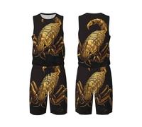 LHBWCVN Gold Scorpion Maillot de basket-ball pour homme 2 pièces avec gilet de basket-ball et short de sport, Noir, XX-Large-5X-Large