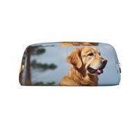 LHBWCVN Golden Retriever - Trousse à crayons de grande capacité en cuir pour homme et femme, trousse de toilette de voyage avec fermeture éclair, grande ouverture, porte-monnaie, doré, taille unique