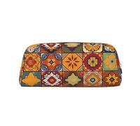 LHBWCVN Group of Trousse à crayons géométrique marocaine de grande capacité - Trousse à crayons esthétique en cuir pour homme et femme - Trousse de toilette de voyage avec fermeture éclair - Grande