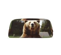 LHBWCVN Hi Bear Trousse à crayons de grande capacité en cuir pour homme et femme - Trousse de toilette de voyage avec fermeture éclair - Grande ouverture, doré, One Size