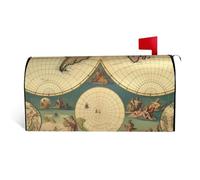 LHBWCVN Housse de boîte aux lettres magnétique personnalisée avec carte du monde rétro pour boîte aux lettres de bienvenue pour jardin, cour, décoration de boîte aux lettres surdimensionnée standard