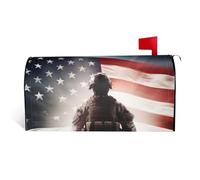 LHBWCVN Housse de boîte aux lettres magnétique personnalisée, motif soldat du drapeau américain, couverture décorative de boîte aux lettres de bienvenue pour jardin, cour, décoration de boîte aux