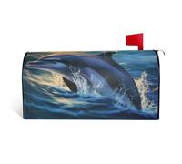 LHBWCVN Housses de boîte aux lettres magnétique personnalisée, motif dauphins dans la mer, décoration de boîte aux lettres surdimensionnée pour jardin, cour, 53,3 x 45,7 cm