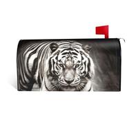 LHBWCVN Housses magnétiques de boîte aux lettres motif tigre noir et blanc, personnalisé, pour décoration de boîte aux lettres de bienvenue, jardin, cour, 64,8 x 53,3 cm