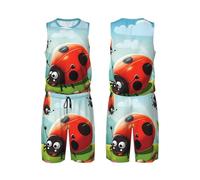 LHBWCVN Ladybug Landscape Maillot de basket-ball pour homme 2 pièces avec gilet de basket-ball et short de sport, Noir, 3X-Large-5X-Large