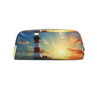 LHBWCVN Lighthouse Trousse à crayons de grande capacité en cuir pour homme et femme - Trousse de toilette de voyage avec fermeture éclair - Grande ouverture pour pièces de monnaie, Argenté, One Size