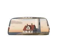 LHBWCVN Lighthouse Trousse à crayons de grande capacité en cuir pour homme et femme - Trousse de toilette de voyage avec fermeture éclair - Grande ouverture, doré, One Size