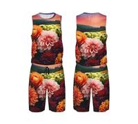 LHBWCVN Magnifique maillot de basket-ball à fleurs colorées pour homme 2 pièces avec gilet de basket-ball, noir, 3XL/5XL