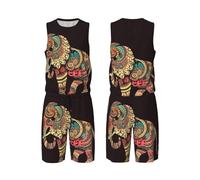 LHBWCVN Magnifique maillot de basket-ball éléphant pour homme 2 pièces avec gilet de basket-ball et short athlétique, Noir, XX-Large-5X-Large