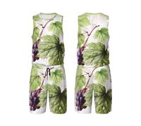 LHBWCVN Magnifique maillot de basket-ball motif feuilles de vigne pour homme 2 pièces avec gilet de basket-ball et short de sport, noir, S/5XL
