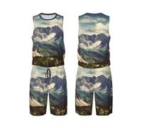 LHBWCVN Maillot de basket-ball 2 pièces pour homme avec gilet de basket-ball et short athlétique - Noir