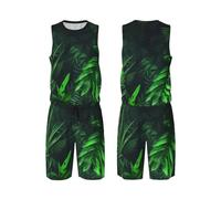 LHBWCVN Maillot de basket-ball 2 pièces pour homme avec gilet de basket-ball Vert Tropical Jungle Plant