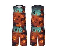 LHBWCVN Maillot de basket-ball d'Halloween pour homme 2 pièces avec gilet de basket-ball et short athlétique - Noir