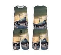 LHBWCVN Maillot de basket-ball en forme d'avion pour homme 2 pièces avec gilet de basket-ball et short de sport