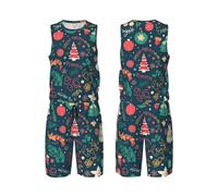 LHBWCVN Maillot de basket-ball Merry Christmas Tree pour homme 2 pièces avec gilet de basket-ball et short de sport