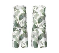 LHBWCVN Maillot de basket-ball motif feuilles d'eucalyptus pour homme 2 pièces avec gilet de basket-ball et short de sport, Noir, 4X-Large-5X-Large
