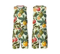 LHBWCVN Maillot de basket-ball pour homme motif plantes et fruits 2 pièces avec gilet de basket-ball et short de sport, Noir, X-Large-5X-Large