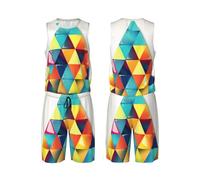 LHBWCVN Maillot de basket-ball triangle coloré pour homme, uniforme de basket-ball 2 pièces avec gilet de basket-ball et short de sport, Noir/blanc, 3X-Large-5X-Large