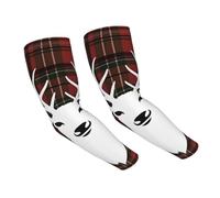 LHBWCVN Manchons de bras de Noël pour homme et femme - Motif tartan à carreaux - Renne de Noël - Protection solaire UV - Manches de compression pour le sport