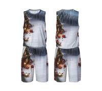 LHBWCVN Merry Christmas House Maillot de basket-ball pour homme 2 pièces avec gilet de basket-ball et short de sport