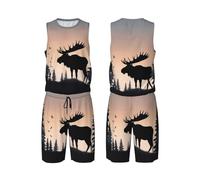 LHBWCVN Moose Mountain Pine Tree Maillot de basket-ball pour homme 2 pièces avec gilet de basket-ball, noir, 3XL/5XL