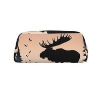 LHBWCVN Moose Mountain - Trousse à crayons de grande capacité en cuir pour homme et femme, trousse de toilette de voyage avec fermeture éclair, grande ouverture, porte-monnaie