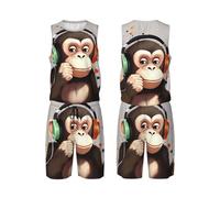 LHBWCVN Music Monkey Maillot de basket-ball pour homme 2 pièces avec gilet de basket-ball et short athlétique Noir