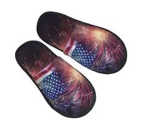 LHBWCVN Pantoufles en mousse à mémoire de forme pour homme et femme - Motif drapeau américain - Feu d'artifice - Pour chambre à coucher - Style décontracté - Pour l'intérieur et l'extérieur, Noir