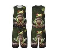 LHBWCVN Peace Tree Frog Maillot de basket-ball pour homme 2 pièces avec gilet de basket-ball et short de sport, Noir/blanc, Small-5X-Large