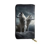 Lhbwcvn Portefeuille Wolf At Night pour homme et femme - Portefeuille en cuir avec blocage RFID - Grande capacité - Porte-cartes de crédit - Porte-monnaie avec fermeture éclair - Support de téléphone