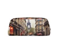 LHBWCVN Rainy Street in Paris Trousse à crayons de grande capacité Esthétique Trousse de maquillage en cuir pour homme et femme Trousse de toilette de voyage avec fermeture éclair Grande ouverture