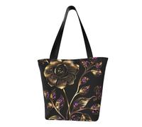 LHBWCVN Sac fourre-tout à fleurs noires et dorées pour femme avec poignée sur le dessus, grand sac à main, sac à main décontracté, sac de courses esthétique, sac d'épicerie, sac de travail, sac de