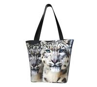 LHBWCVN Sac fourre-tout avec poignée sur le dessus, motif léopard des neiges aux yeux bleus, grand sac besace décontracté, sac de courses esthétique, réutilisable, sac d'épicerie, sac de travail, sac