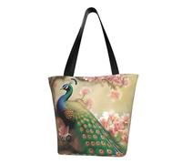 LHBWCVN Sac fourre-tout avec poignée sur le dessus, motif paon oriental sur l'arbre à fleurs, grand sac besace à bandoulière, sac à main décontracté, sac de courses esthétique, réutilisable, sac