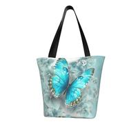 LHBWCVN Sac fourre-tout bleu clair à motif papillon pour femme avec poignée sur le dessus, grand sac besace à bandoulière, sac à main décontracté, sac de courses esthétique, sac d'épicerie, sac de