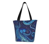 LHBWCVN Sac fourre-tout bleu en forme de pieuvre pour femme avec poignée sur le dessus, grand sac besace à bandoulière, sac à main décontracté, sac de courses esthétique, sac d'épicerie, sac de
