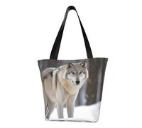 LHBWCVN Sac fourre-tout motif loup dans la neige pour femme avec poignée sur le dessus, grand sac besace à bandoulière, sac à main décontracté, sac de courses esthétique, sac d'épicerie, sac de