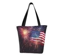 LHBWCVN Sac fourre-tout pour femme avec poignée sur le dessus, motif drapeau américain, feu d'artifice, sac à main décontracté, sac de courses esthétique, réutilisable, sac d'épicerie, sac de travail
