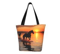 LHBWCVN Sunsets Lake Horses Sac fourre-tout pour femme avec poignée sur le dessus, grand sac besace décontracté, sac de courses esthétique, réutilisable, sac d'épicerie, sac de travail, sac de voyage