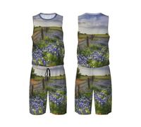 LHBWCVN Texas Bluebonnets Maillot de basketball 2 pièces pour homme avec gilet de basket-ball, Noir/blanc, Medium-5X-Large