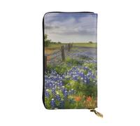 Lhbwcvn Texas Bluebonnets Portefeuille en cuir pour homme et femme avec blocage RFID - Grande capacité - Porte-cartes de crédit - Porte-monnaie avec fermeture éclair - Support de téléphone - Long sac