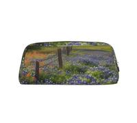 LHBWCVN Texas Bluebonnets Trousse à crayons de grande capacité en cuir pour homme et femme avec fermeture éclair