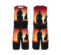 LHBWCVN Texas Cowboy Maillot de basket-ball pour homme 2 pièces avec gilet de basket-ball et short de sport, Noir/blanc, Medium-5X-Large