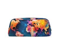 LHBWCVN Trousse à crayons avec carte du monde abstraite, grande capacité, esthétique, trousse de maquillage en cuir pour homme et femme, trousse de toilette de voyage avec fermeture éclair, grande