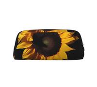 LHBWCVN Trousse à crayons avec fond noir de tournesol de grande capacité - Trousse de maquillage esthétique en cuir pour homme et femme - Trousse de toilette de voyage avec fermeture éclair - Grande