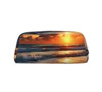 LHBWCVN Trousse à crayons Beach Sunrise de grande capacité - Esthétique - Trousse de maquillage en cuir pour homme et femme - Trousse de toilette de voyage avec fermeture éclair - Trousse de