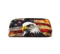 LHBWCVN Trousse à crayons de grande capacité avec drapeau américain - Trousse de maquillage en cuir pour homme et femme - Trousse de toilette de voyage avec fermeture éclair - Grande ouverture, doré