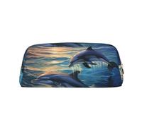 LHBWCVN Trousse à crayons de grande capacité avec motif dauphins dans la mer - Trousse de maquillage en cuir pour homme et femme - Trousse de toilette de voyage avec fermeture éclair - Grande